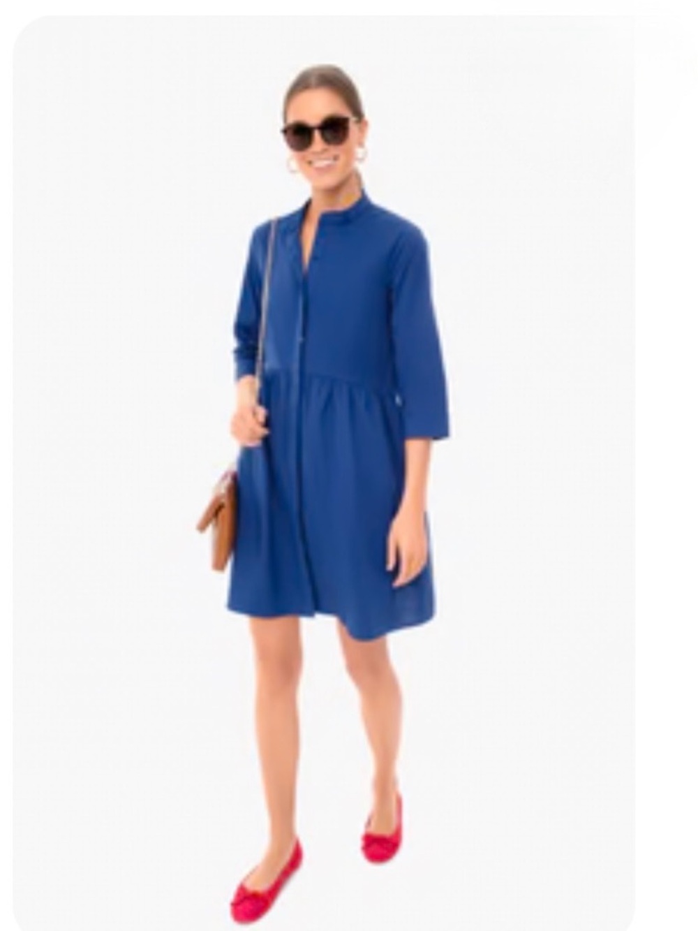 Relaxed Blue Midi Shirt Dress with Mandarin Collar Tuckernuck